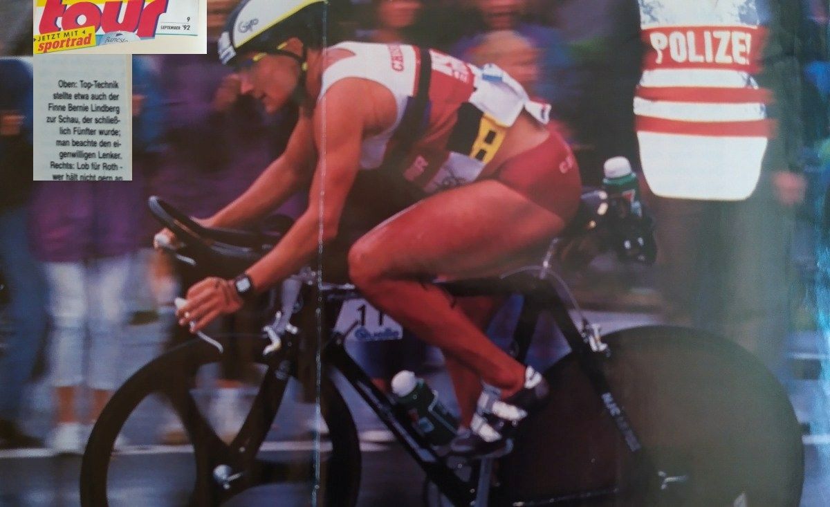 Bennie Lindberg beim radfahren in Ironman Roth 1992